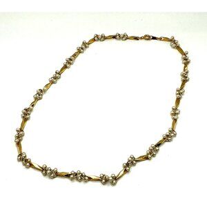 Gold-Tone Necklace With Faux Pearl Clusters and Bar Links 16-Inch Length